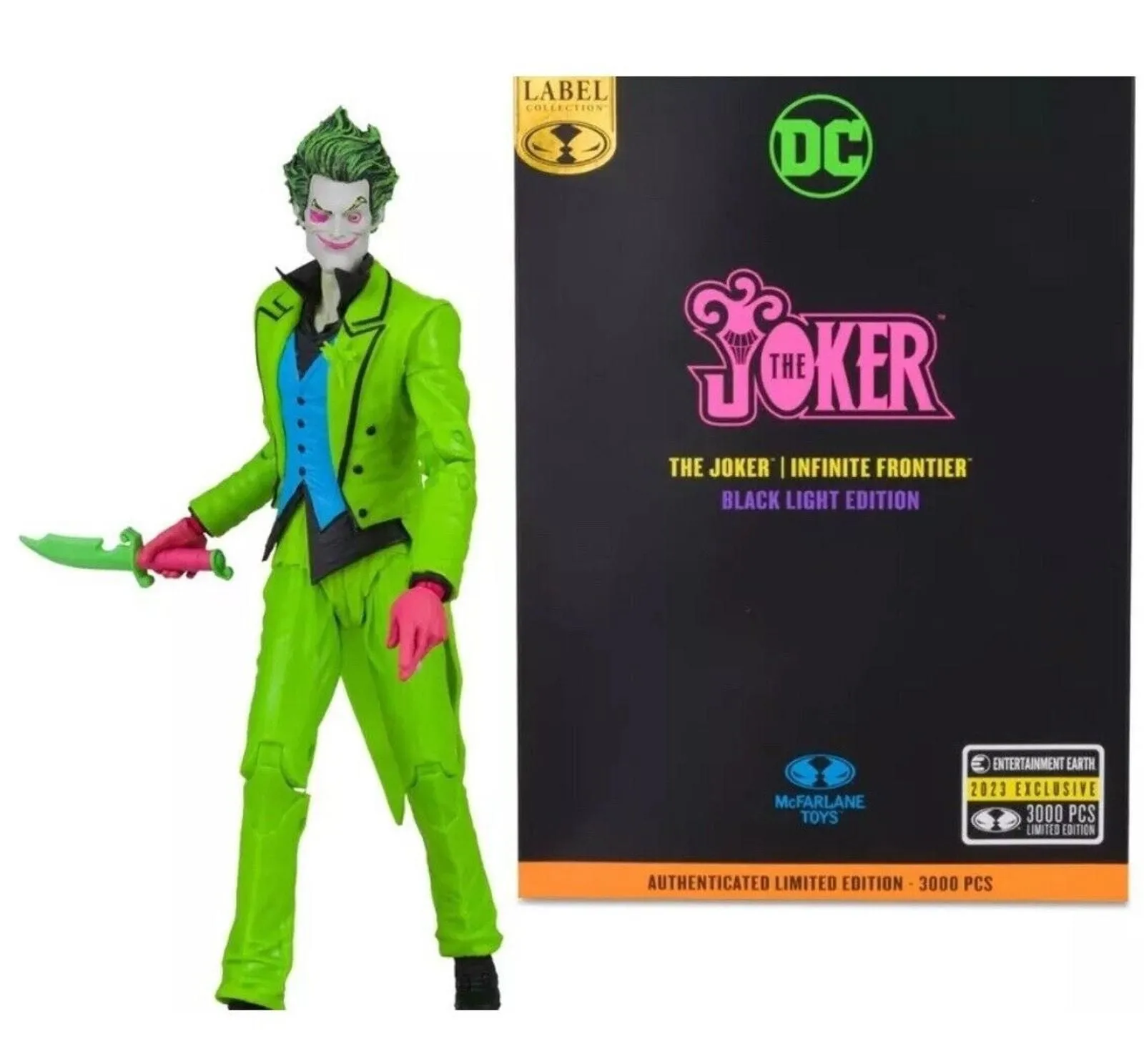Product image for SDCC 2023 EE DC MULTIVERSE THE JOKER INFINITE FRONTIER BLACKLIGHT GOLD LABEL 7"