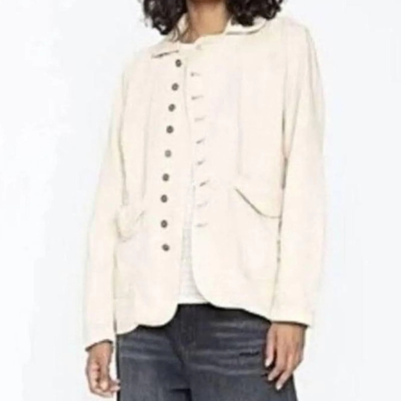 Product image for Free People + Sandrine Rose Linen Blend Jacket Blazer Dust Medium - new-with-tags - sandrine rose
