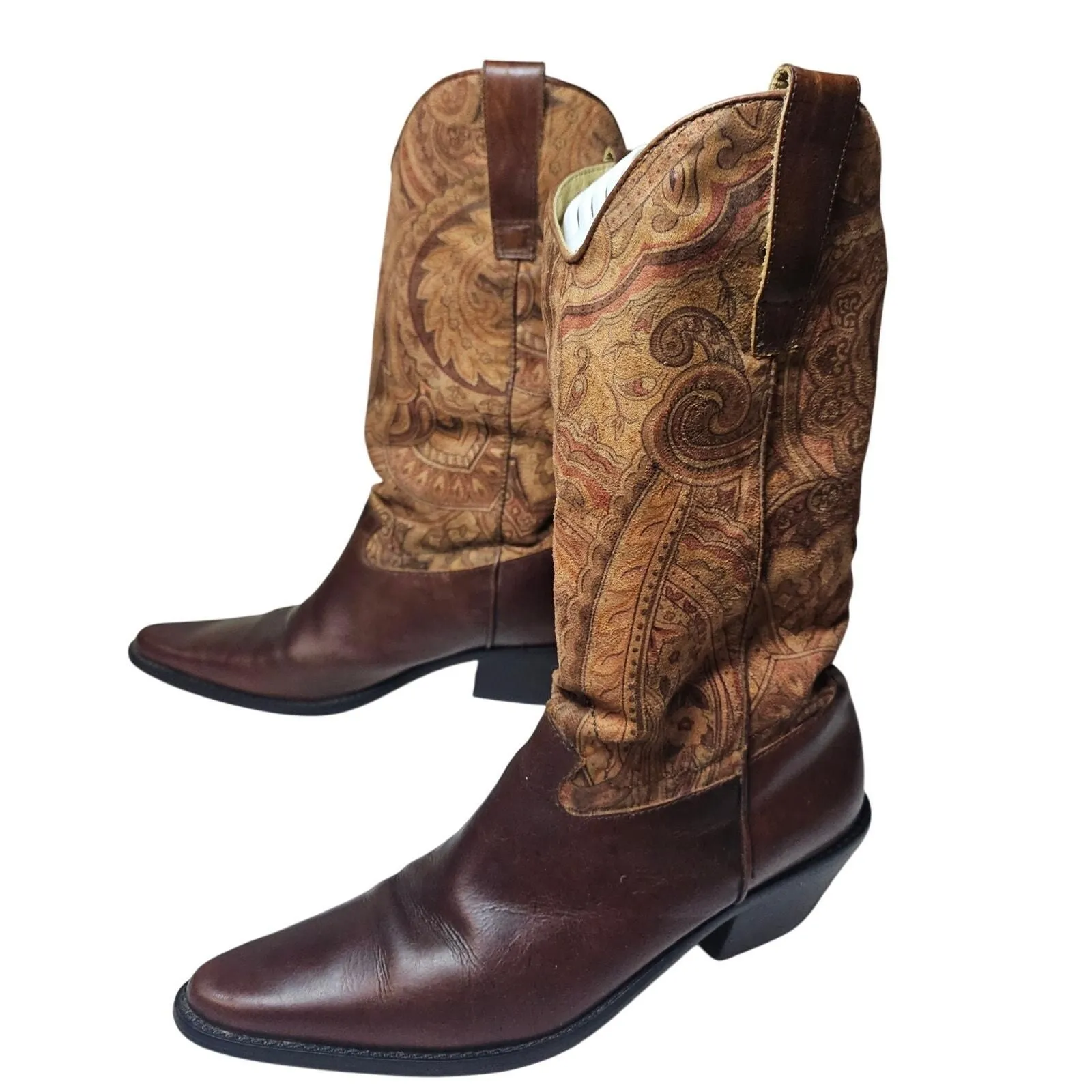 Product image for MATISSE Sz8M W's Western Leather n Pattern Suede cowboy Boots. Brazil Made. SOFT