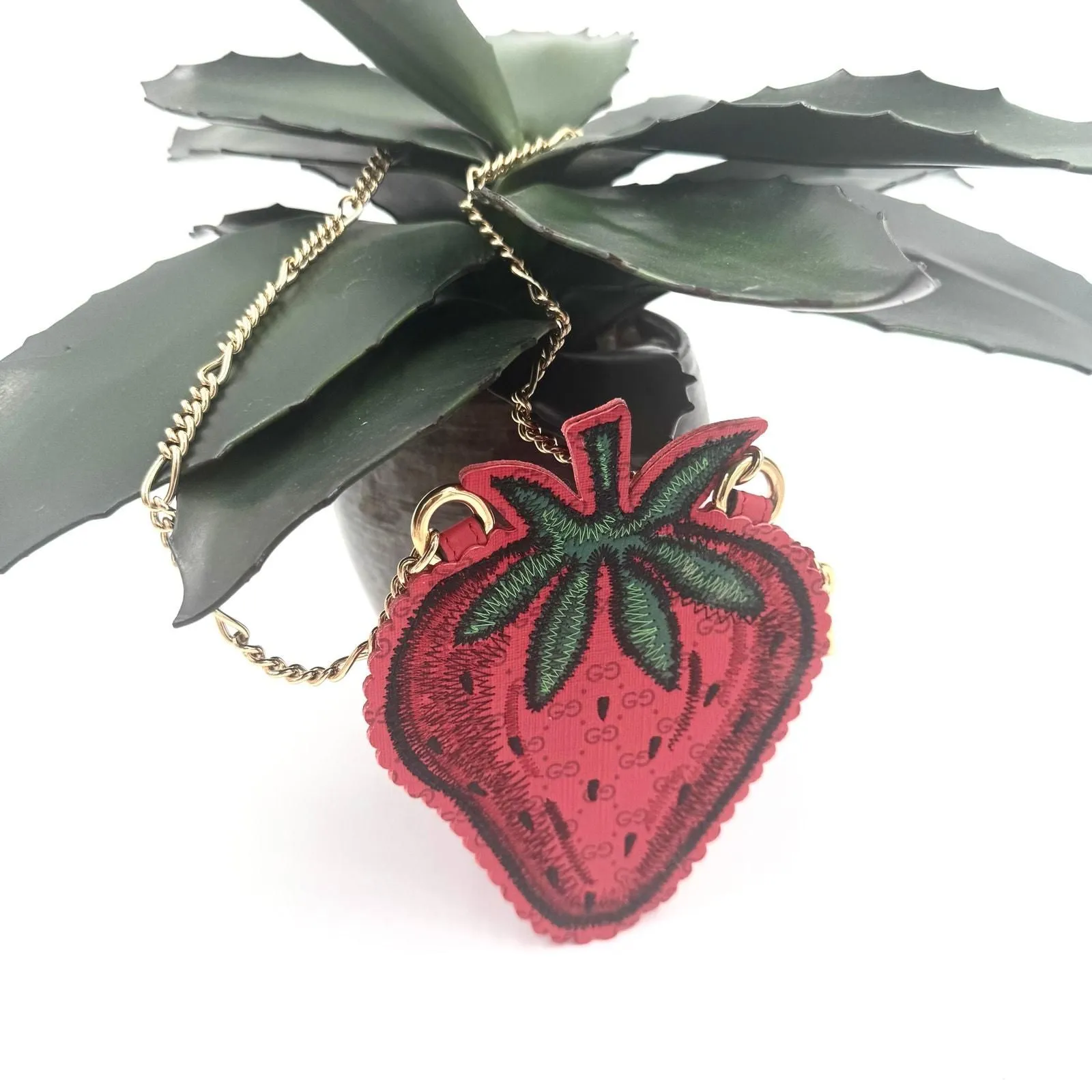 Product image for Gucci Strawberry Card Holder Pouch Bag Charm Coin Purse Necklace 