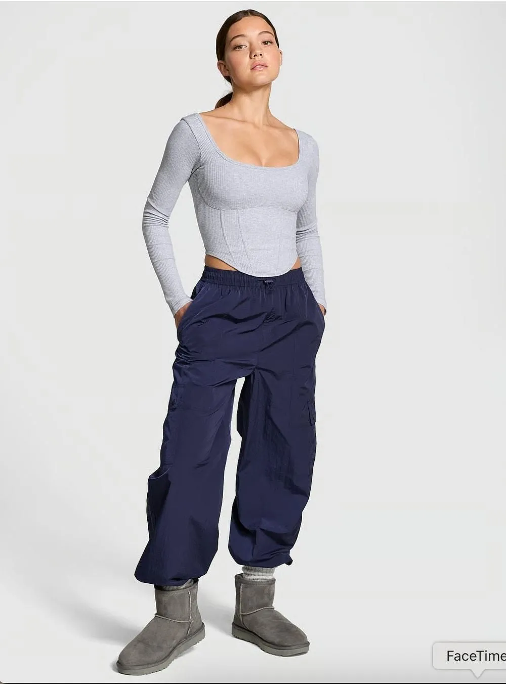 Product image for NWT $60 Victoria's Secret Pink Parachute Cargo Pants Size Small in Midnight Navy - 60 - Small - Bottoms - new-with-tags - Victoria's Secret Pink