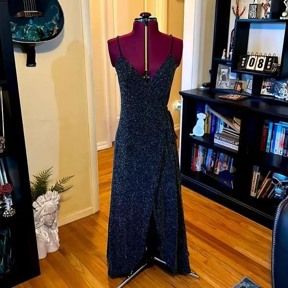 Product image for Lulu’s black with silver wrap dress. Size XS