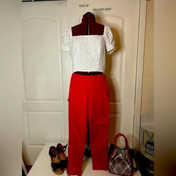 Product image for Sky and Sparrow white lace up top. Size large