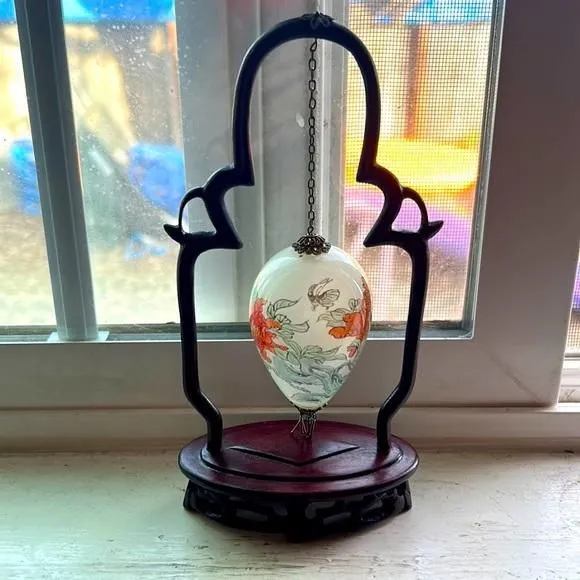 Product image for Vintage Chinese Reverse Egg With Wooden Stand and Original Box