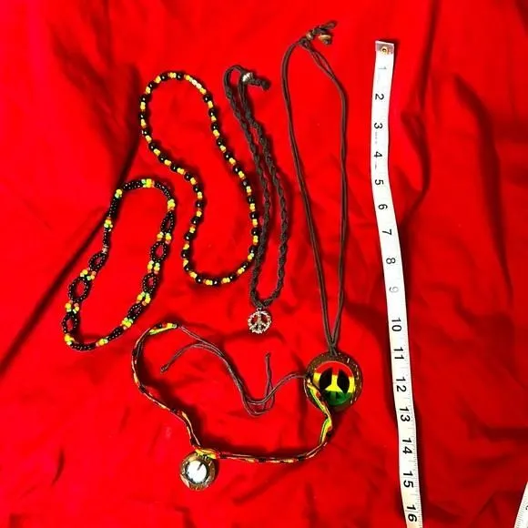 Product image for Rasta & peace necklaces set of 5. Wood, hemp and resin beads.