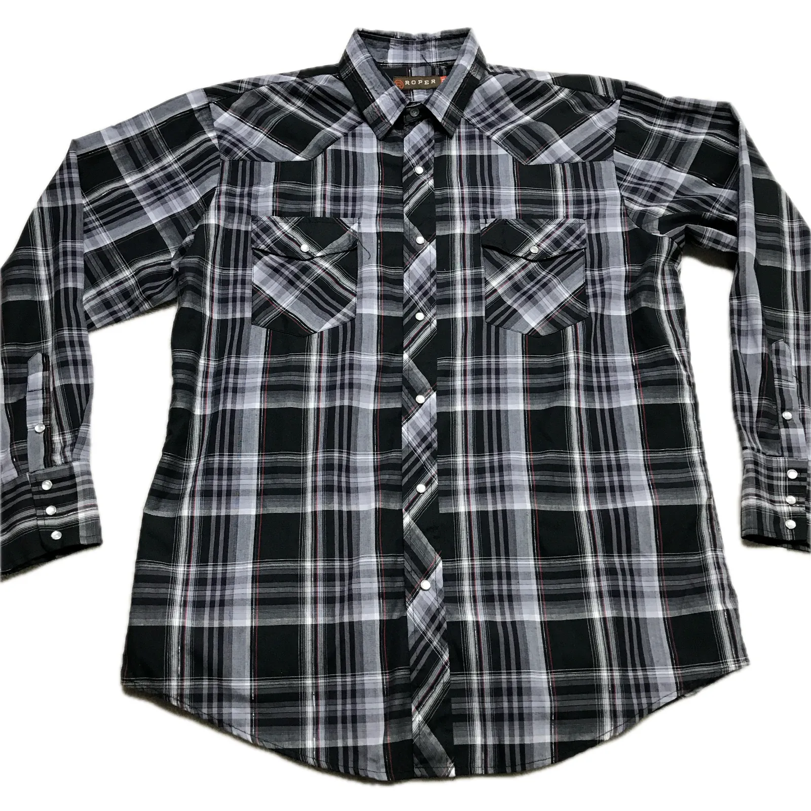 Product image for Roper Western Shirt Mens XL Plaid Pearl Snap Long Sleeve Rodeo Rancher Retro - pre-owned---good - Roper