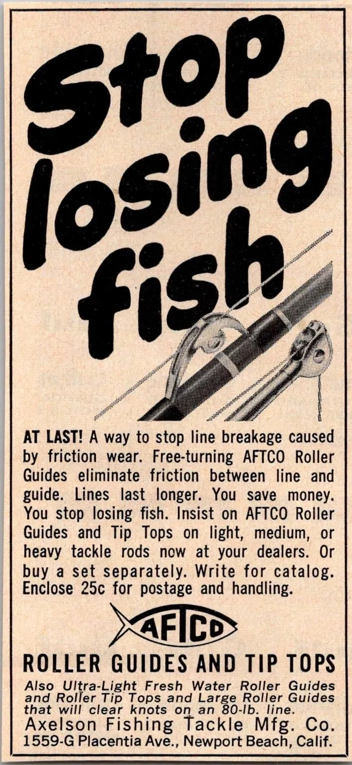 Product image for Axelson Fishing Tackle Mfg. Co. Newport Beach CA 1966 Magazine Ad SAH3-2 - pre-owned---good