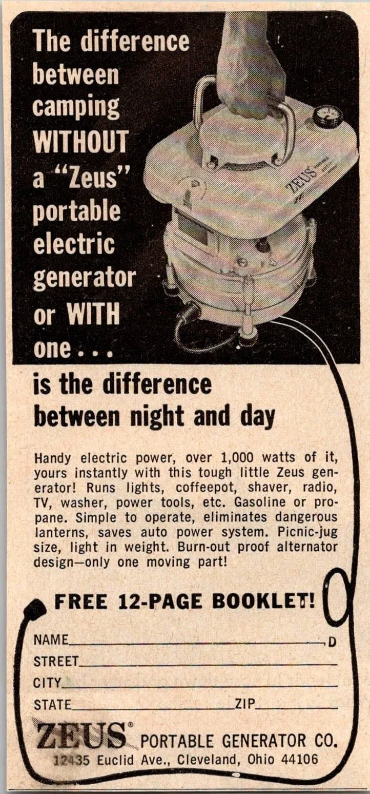 Product image for Zeus Portable Generator Co. Cleveland OH 1966 Magazine Ad SAH3-2 - pre-owned---good