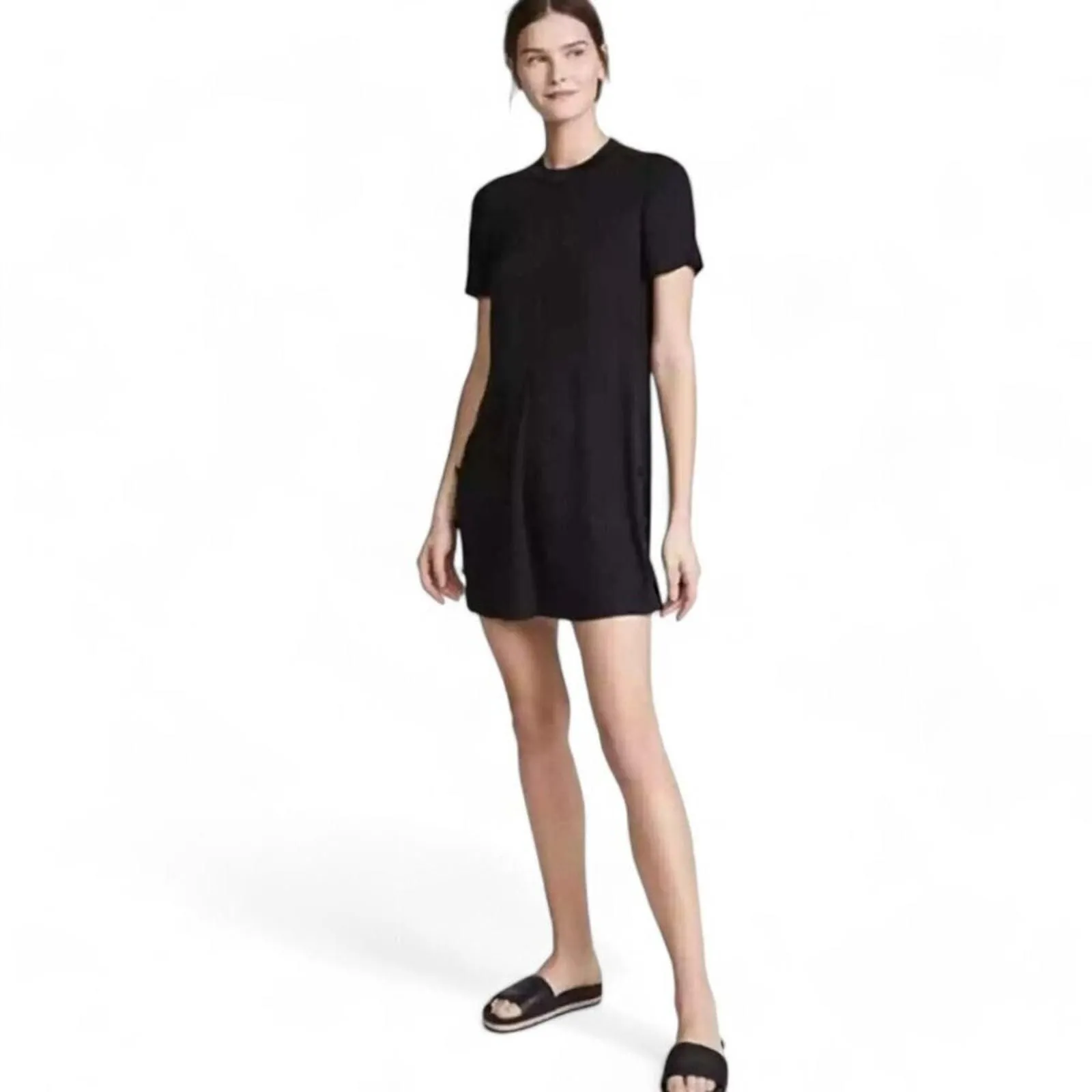 Product image for Rag & Bone Aiden Black T-Shirt Dress Short Sleeves Crewneck Stretchy Size M - new-without-tags - rag & bone