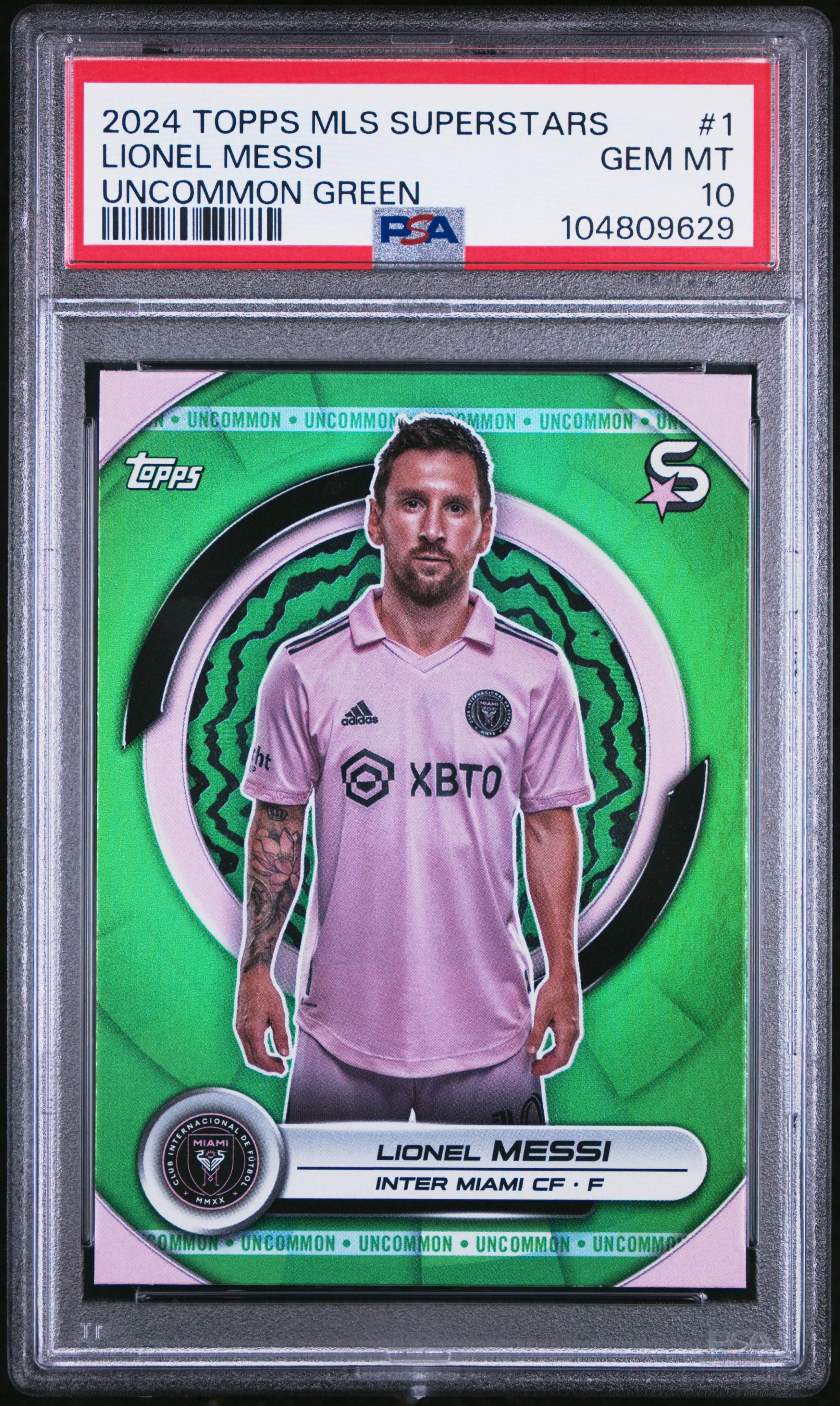 Product image for Lionel Messi 2024 Topps MLS Superstars #1 Uncommon Green PSA 10 - 2024 - Soccer - 1 - Major League Soccer (MLS) - Topps - Lionel Messi - 2024 Topps MLS Superstars - 8 - Inter Miami CF - 0