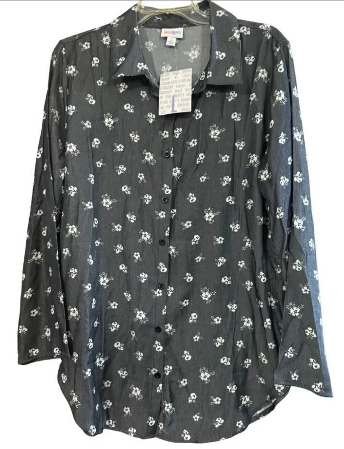 Product image for 0295 NWT LuLaRoe Large Top Valentina Grey Floral Poly/Rayon - new-with-tags - Lularoe
