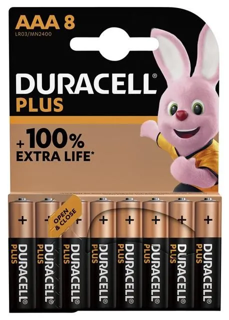 Product image for Piles Alcalines Duracell Plus AAA – LR03 – blister de 8 piles
