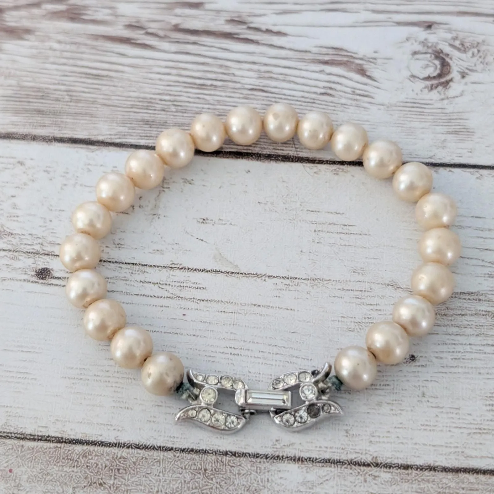 Product image for Vintage Trifari Bracelet Faux Pearl & Clear Gems - Condition Issues - Bracelet - pre-owned---fair