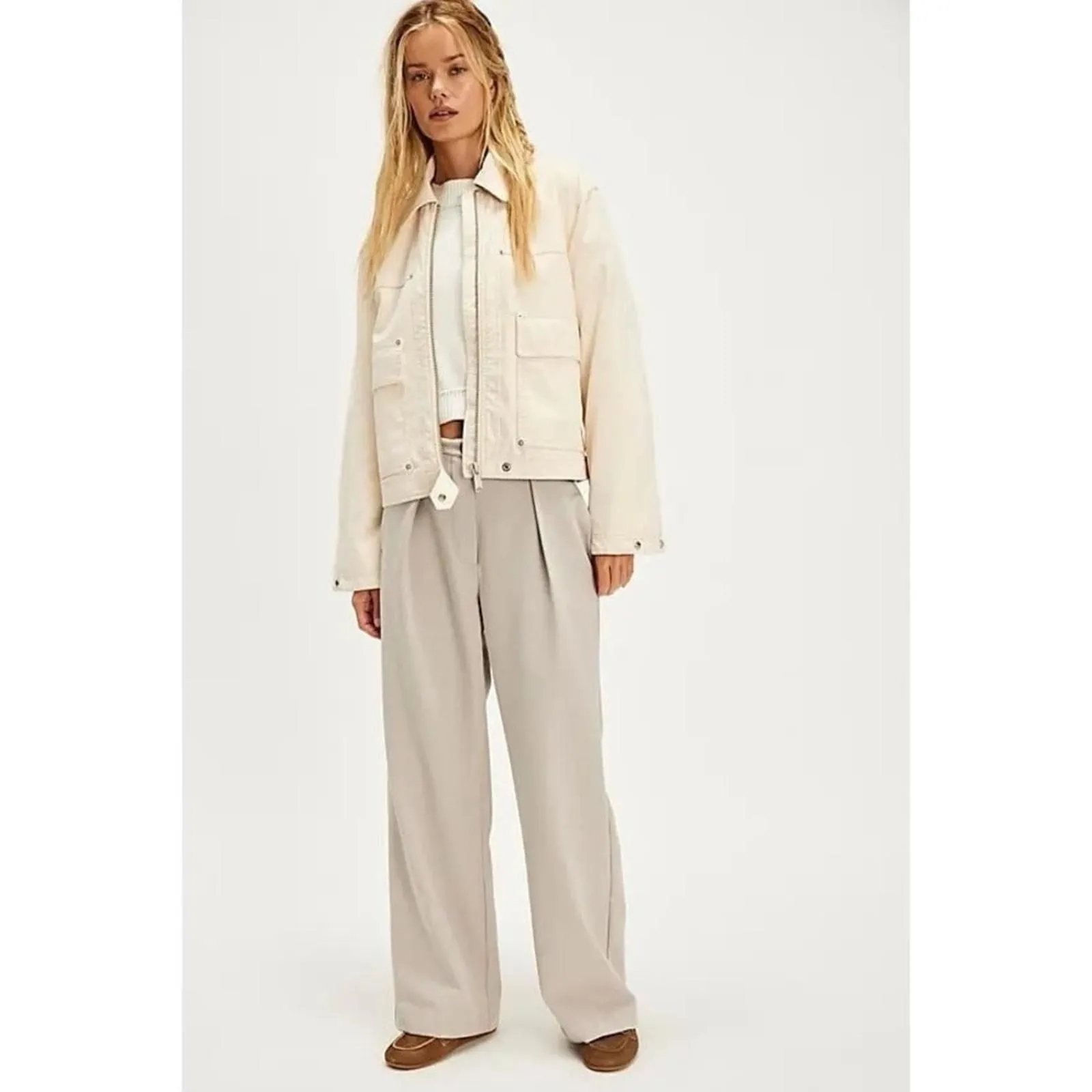 Product image for FREE PEOPLE Tyler Menswear Tailored Wide-Leg Trousers Dove Gray NEW $128 - Free People