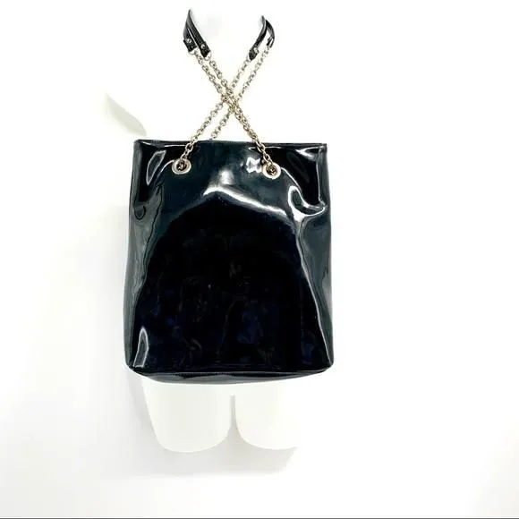 Product image for Vintage Steve Madden patent leather purse silver chain shoulder strap,