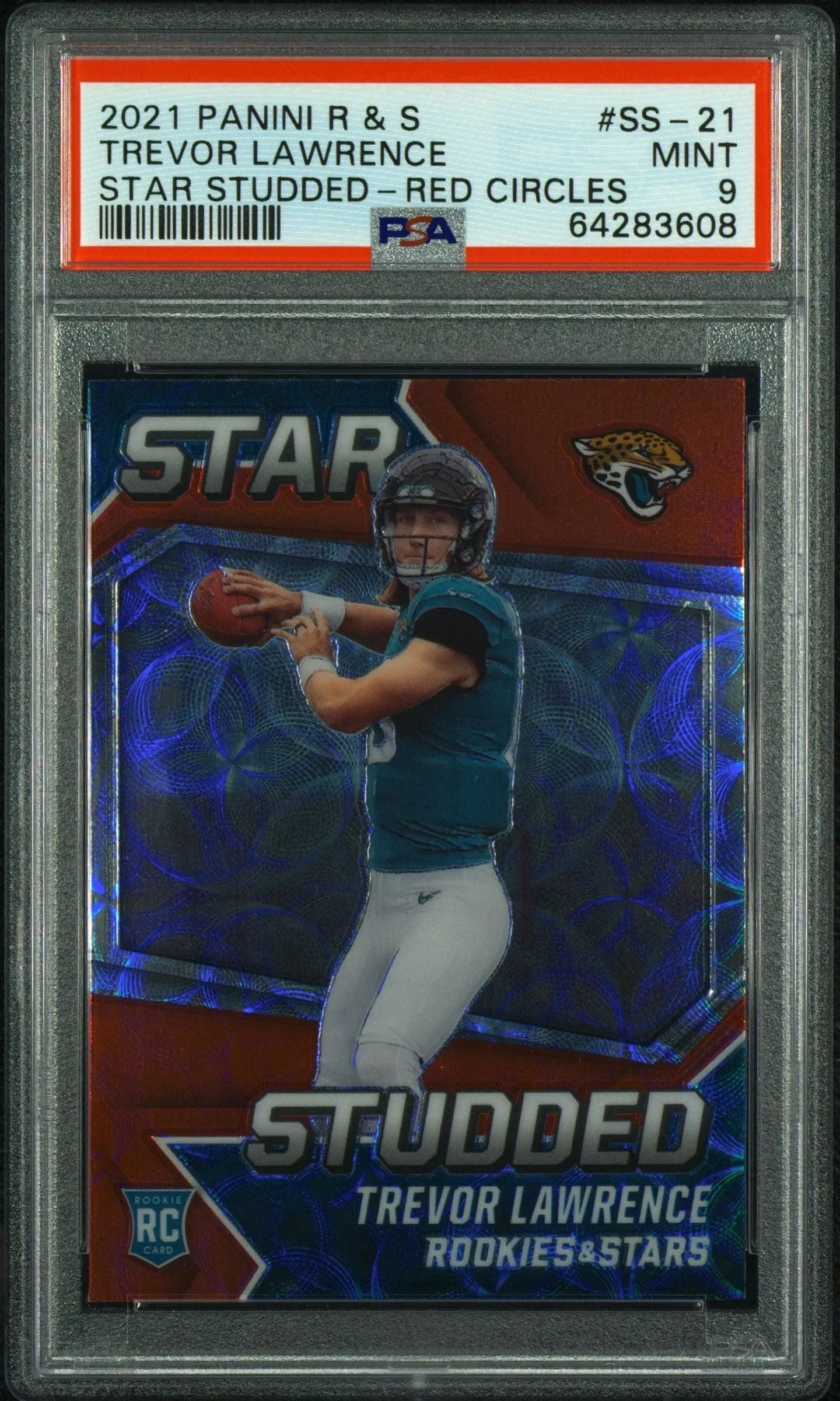 Product image for TREVOR LAWRENCE | 2021 PANINI ROOKIES & STARS STAR STUDDED SS-21 | STAR STUDDED-RED CIRCLES | PSA MINT 9 - 64283608 - 64283608