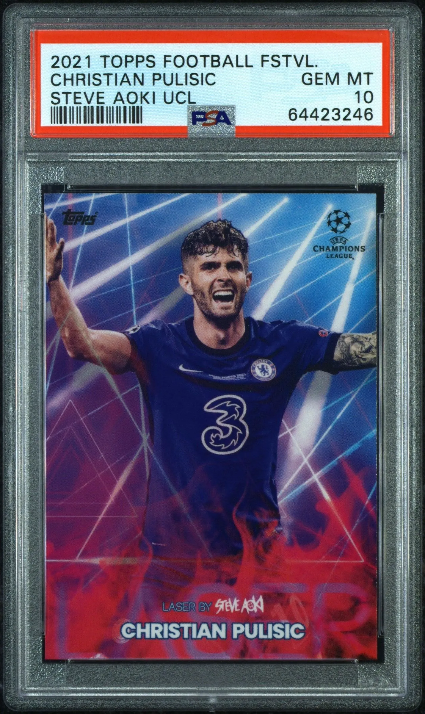 Product image for CHRISTIAN PULISIC | 2020-21 TOPPS FOOTBALL FESTIVAL STEVE AOKI UEFA CHAMPIONS LEAGUE | STEVE AOKI UCL | PSA GEM MT 10 - 64423246 - 64423246