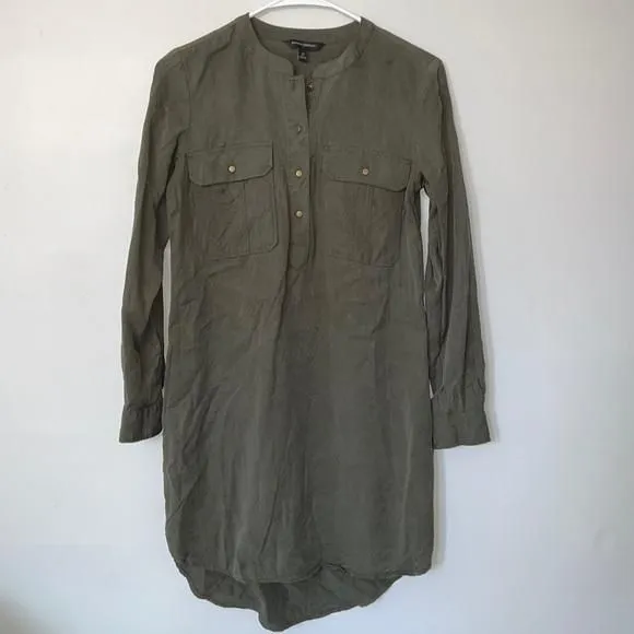 Product image for Banana republic utility dress long sleeve gold button down olive green size 0