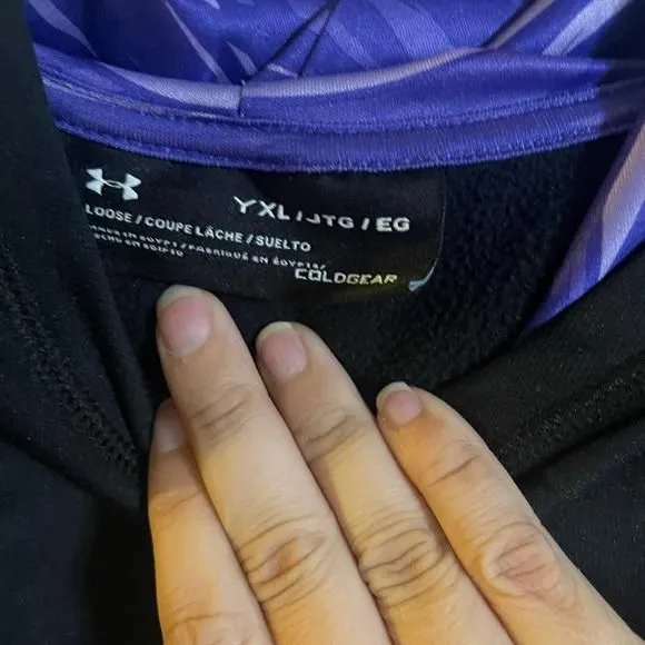 Product image for YXL Under Armor hoodie. Purple and black.  Good condition