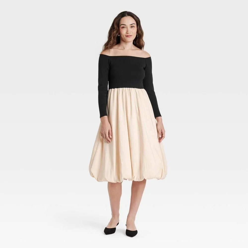 New with Tags - Size XL - Women's Long Sleeve Midi A-Line Dress - A New Day  Black/Cream XL  Whatnot: Shop, Sell, Connect