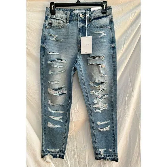 Product image for KanCan Rainbow Thread distressed denim jeans size 1/24 NWT loose fit 100% cotton