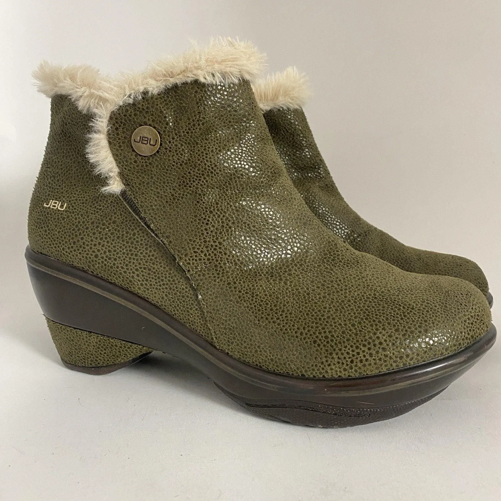 Product image for JBU Boots by Jambu Mesa Women 9.5M Ankle Boot Green Leather Faux Fur Lined Soft - JBU
