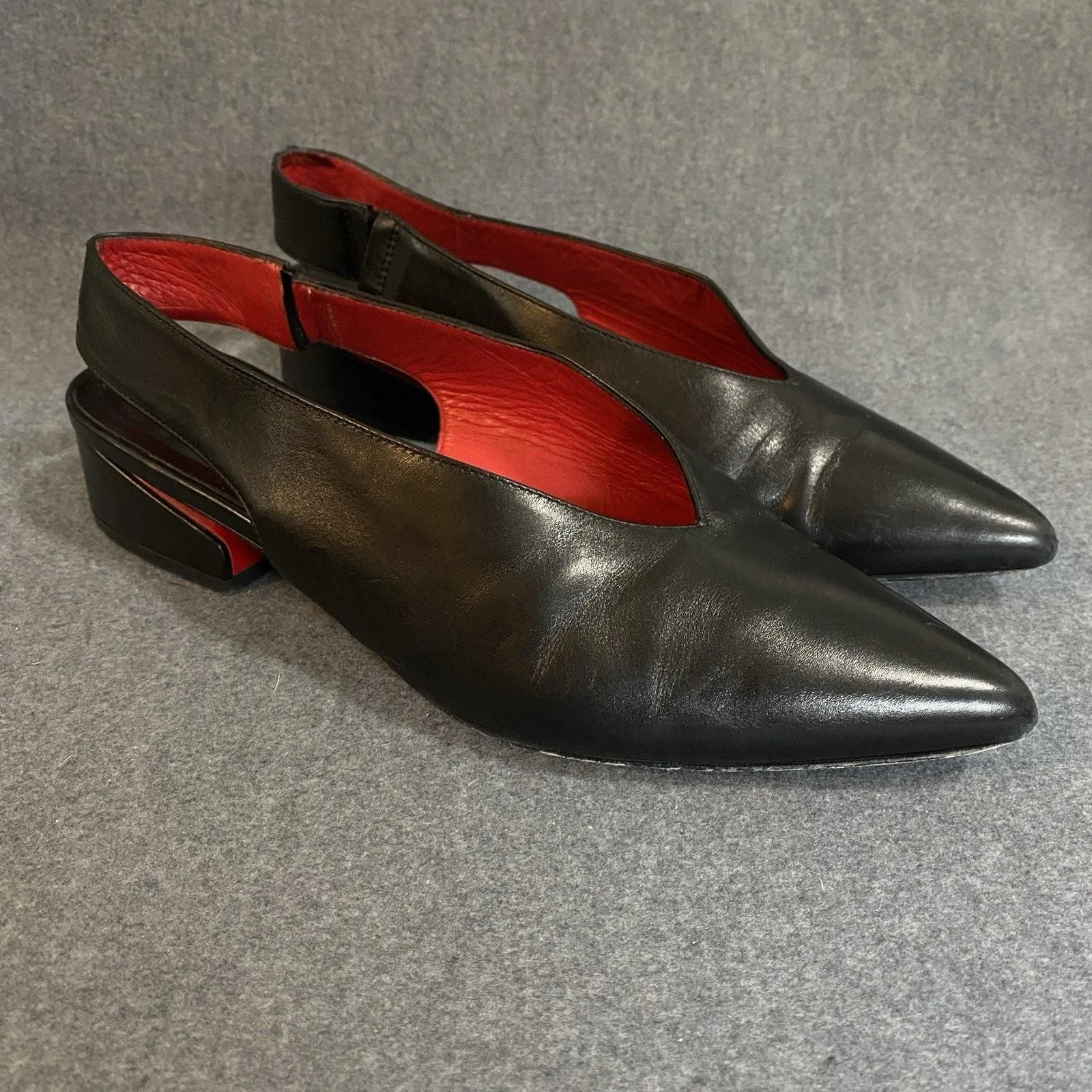 Product image for Via Spiga Women 6.5 M Black Block Heel Pointed Toe Slingback Pumps Black Leather - Via Spiga