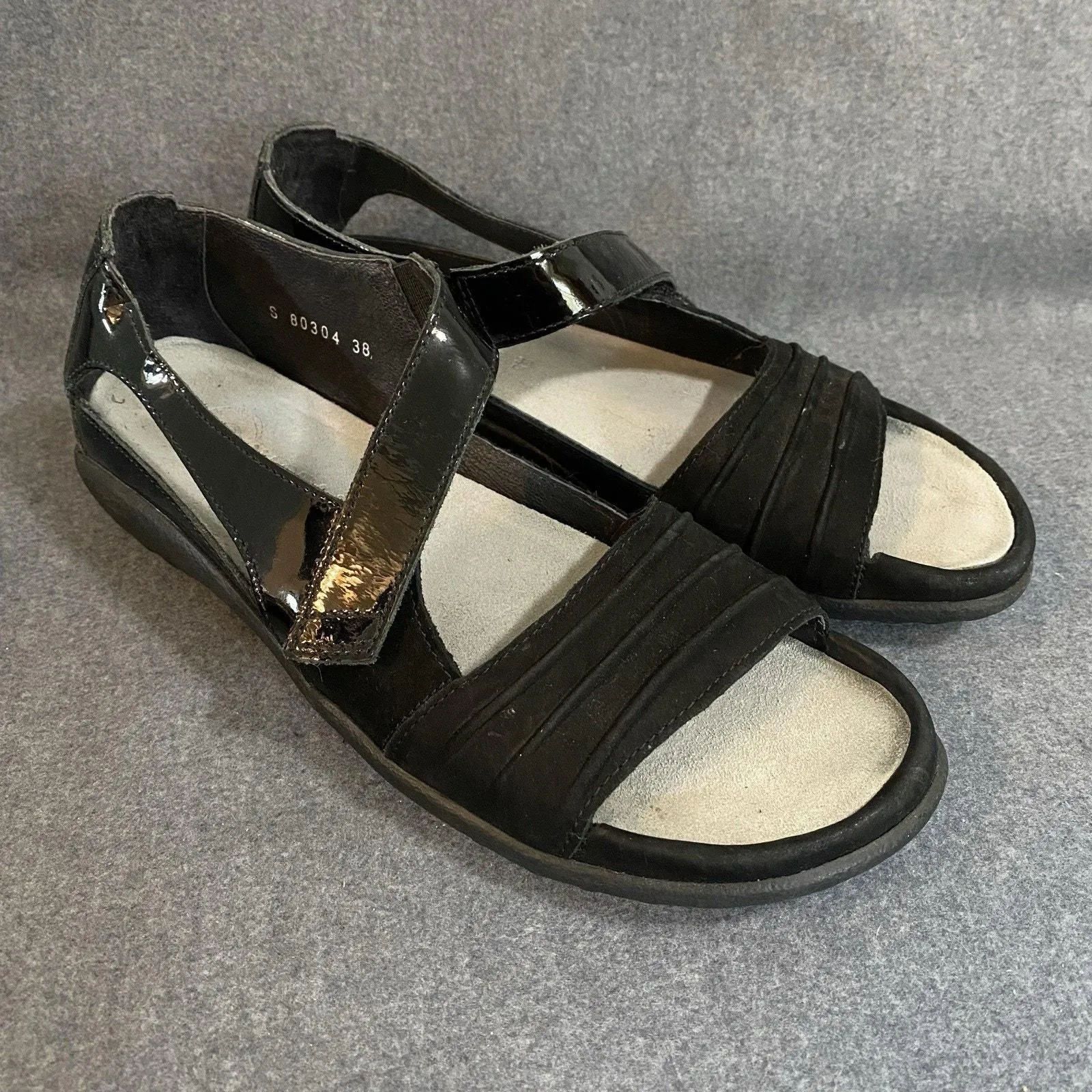 Product image for Naot Women's 7-7.5 Or 38 Papaki Nubuck & Patent Leather Open Toe Shoes Sandals - Naot