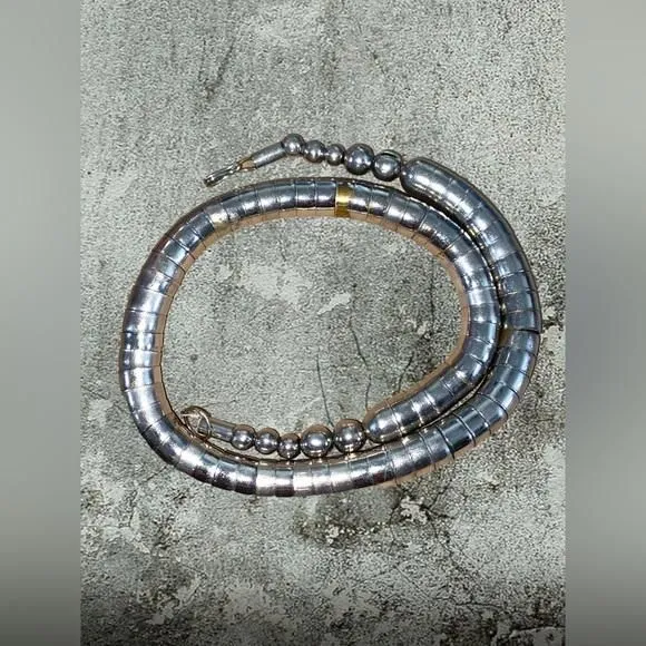 Product image for Vintage Silver Tone Coil Metal Tube Snake Flexible Vintage Necklace 18”