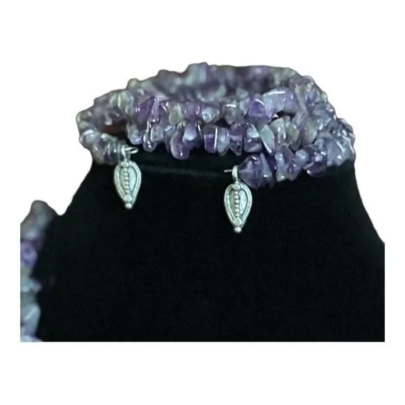 Product image for Amethyst Quartz Long Necklace 24” and matching 16” wrap around bracelet