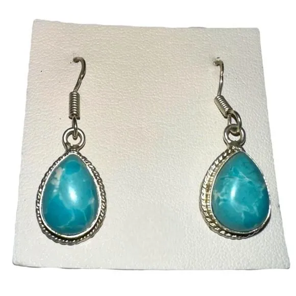 Product image for Larimar Teardrop Dangle Earrings 925 Silver 1.5”