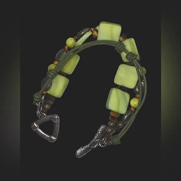 Product image for SILPADA mother of pearl, pyrite, tigers eye and green leather bracelet (Retired)