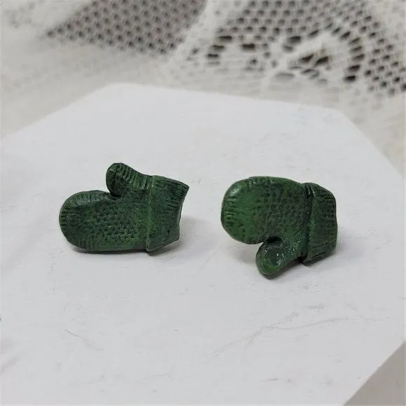 Product image for Cute Holiday Mittens Earrings Green Pierced Post