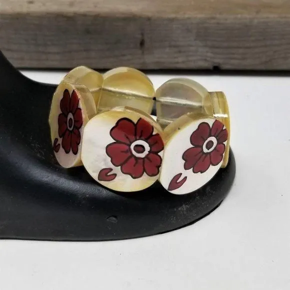 Product image for Fun Lucite Bracelet MOP Topped with Flowers