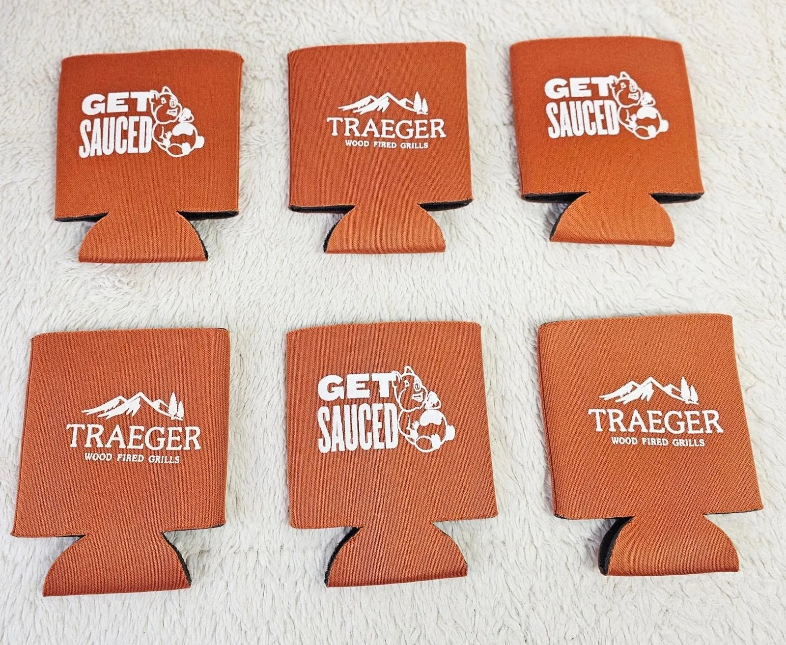 Product image for TRAEGER BBQ Co Insulated Beer n Soda Beverage Can Holder Bundles ×6 Brown White
