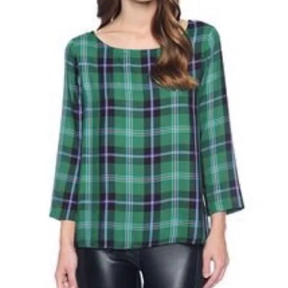 Product image for Splendid Green Plaid Print Top Size XS