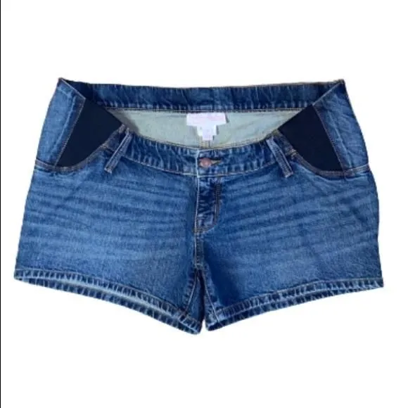 Product image for Isabel Maternity Blue Underbelly Midi Jean Shorts Size 8