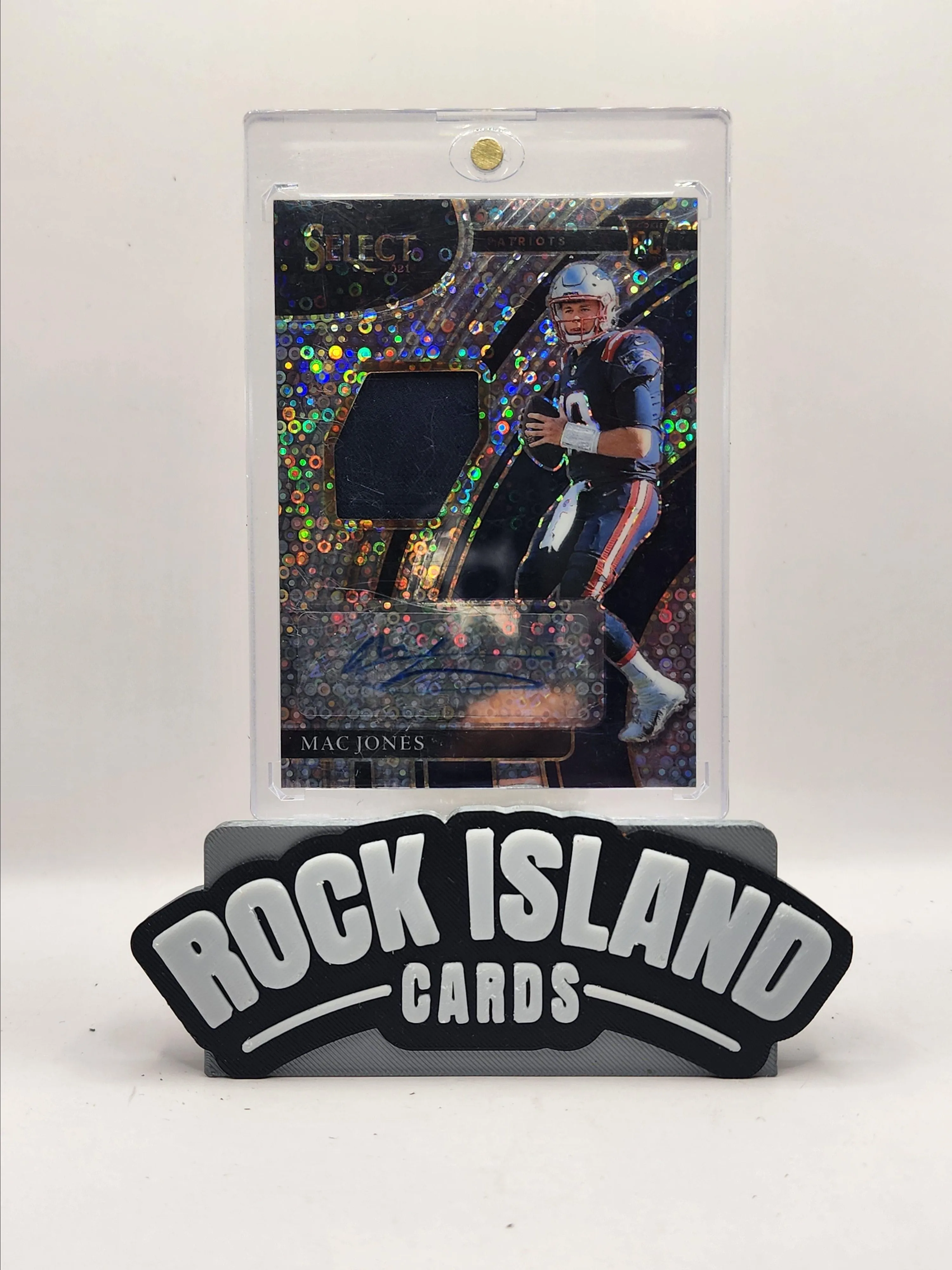 Product image for Mac Jones 2021 Panini Select #RSM-MJO Holo Rookie 01/25 Patch