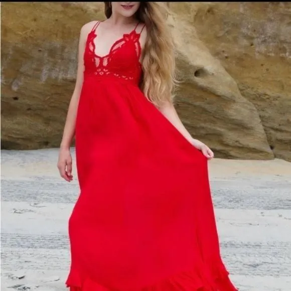 Free People Adella Maxi lace slip dress Red NWT XS  Whatnot: Shop, Sell,  Connect