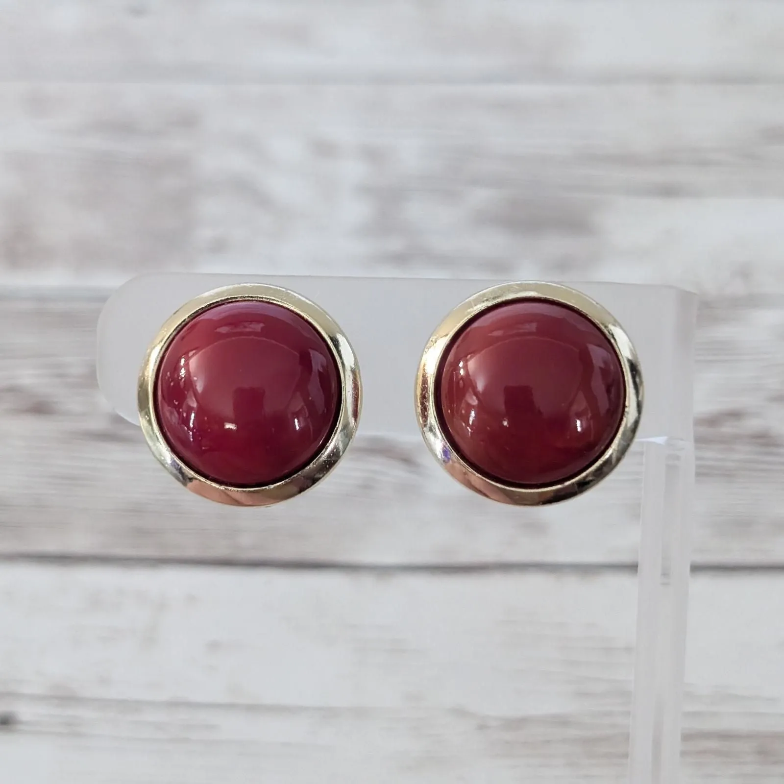 Product image for Vintage Clip On Earrings Domed Red with Gold Tone Halo Statement - Earring - pre-owned---good