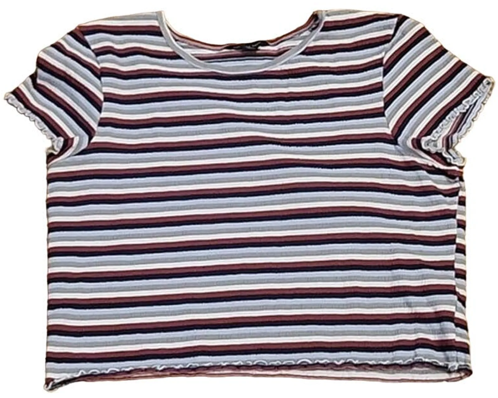 Product image for American Eagle Striped Crop Top Lettice Hem Summer Utility Y2K 90s Retro Size L - pre-owned---good - American Eagle Outfitters