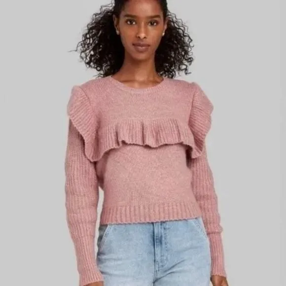 Product image for Wild Fable mauve ruffle pullover sweater cropped knit