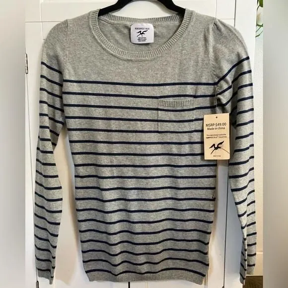Product image for Northwest Blue sweater navy gray stripes soft 100% Cotton Size Small