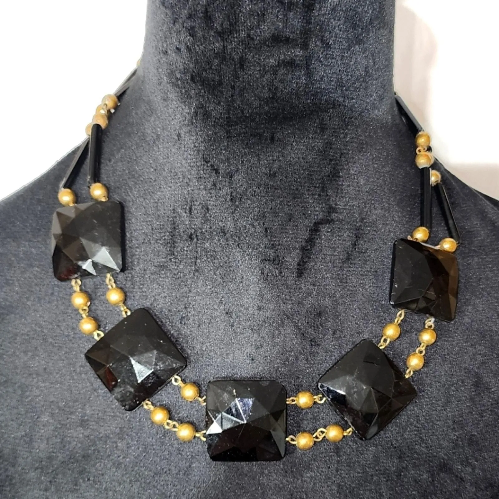 Product image for VINTAGE 50S Rare Black Bakelite Statement Necklace