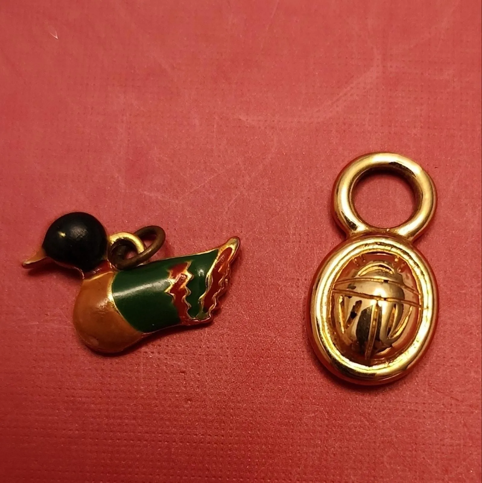 Product image for Vintage Gold Tone Scarab Pendant Charm & DOTTY SMITH Painted Duck Pendan…