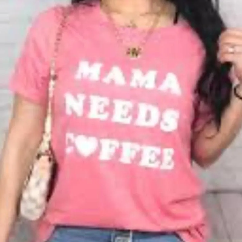 Product image for Heathered red/white graphic "MAMA NEEDS COFFEE" tee, XL, NWOT, $18 - new-without-tags