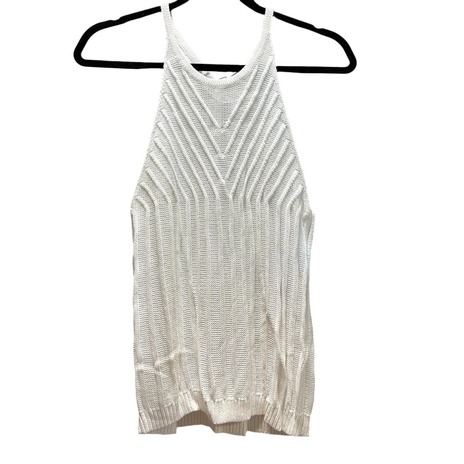 Product image for Cream ribbed sweater tank, keyhole back-tie, NWOT, L, $20 - new-without-tags - No Brand