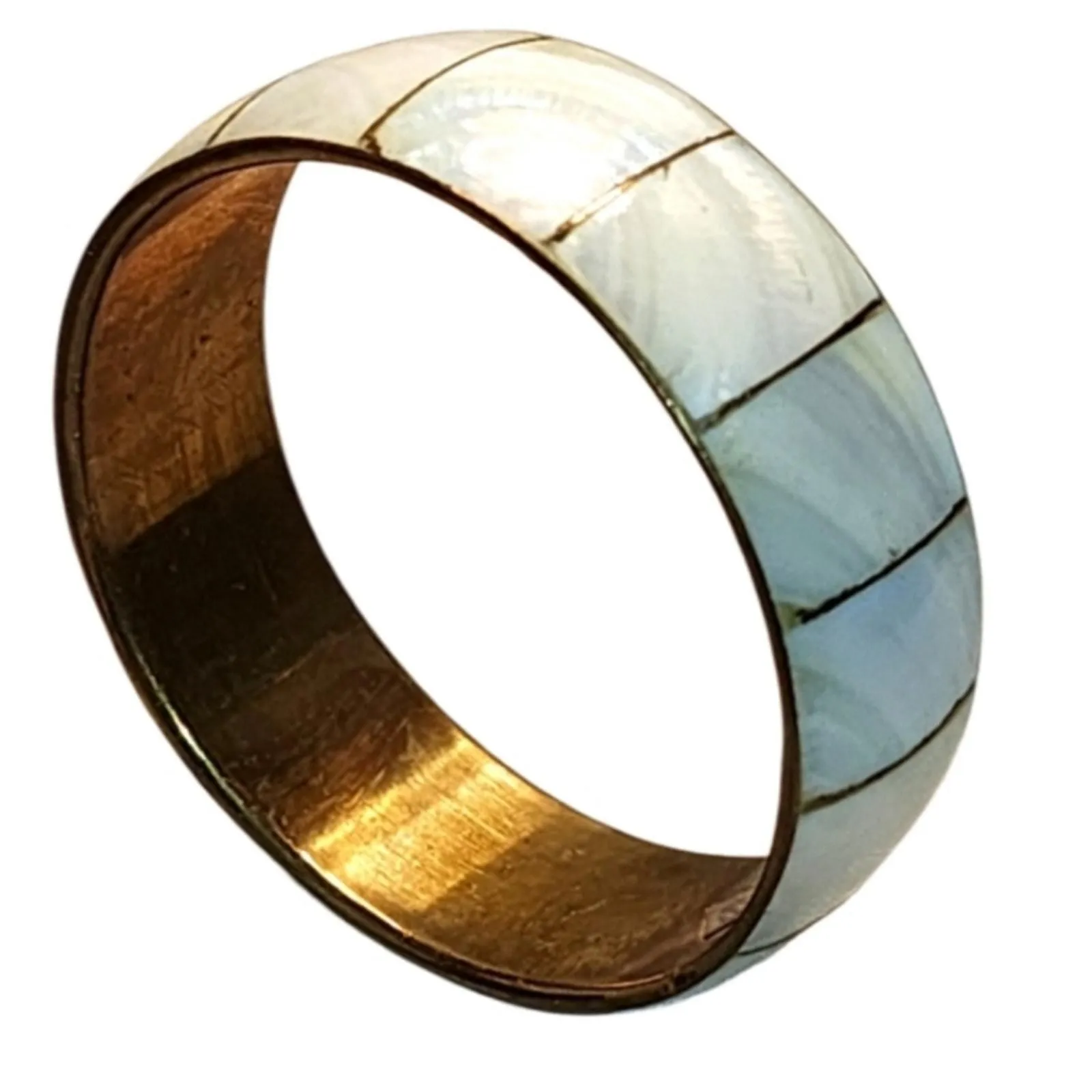 Product image for Vintage 90s Gold and White Mosaic Mother Of Pearls Bangle Bracelet Made In India