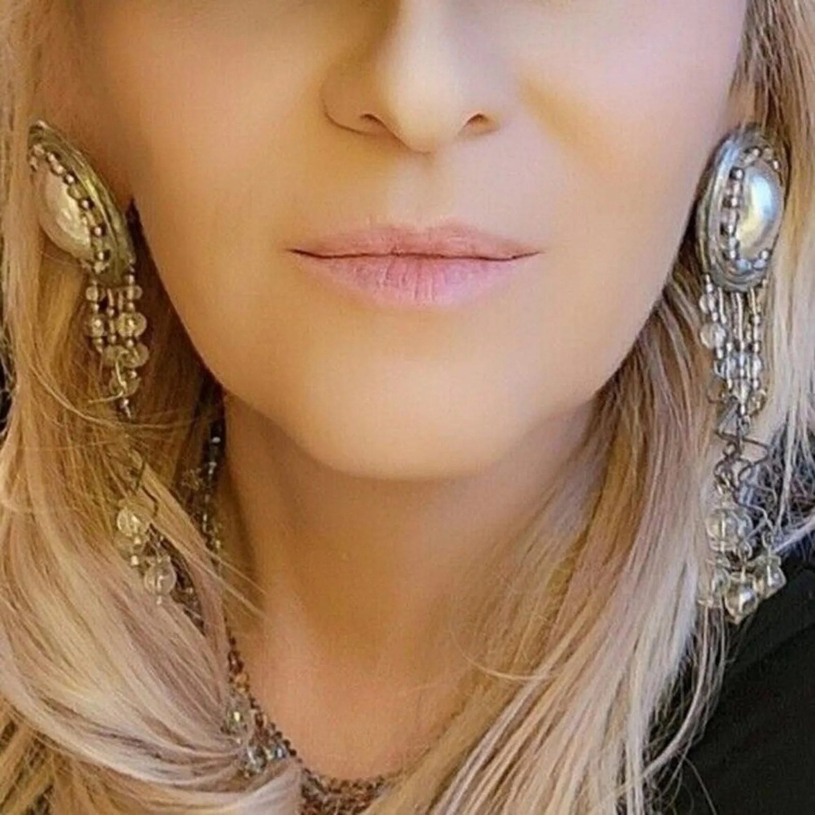 Product image for Vintage 70’s Outstanding Rare Silver Tone Pearl Tassel Clip-On Earrings - Unique