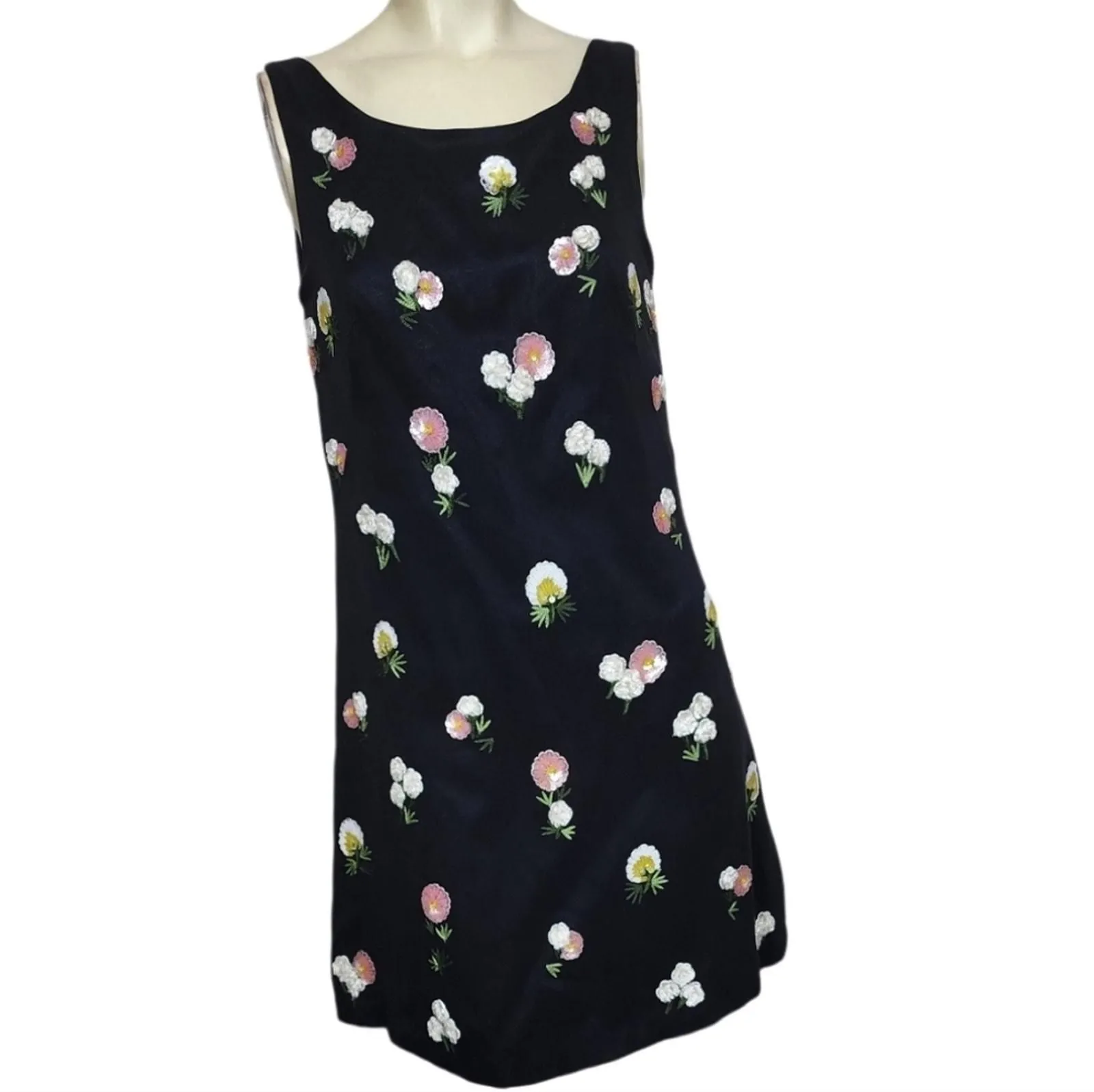 Product image for JEANETTE KASTENBERK Vintage Black Silk Blend Embroidered Flowers Mini Dress - Jeannette KASTENBERK